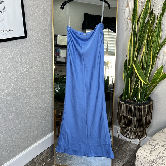 HOUSE OF CB 'Clara' Blue Satin Bias Cut Midi Skirt NWOT - Picture 7 of 9